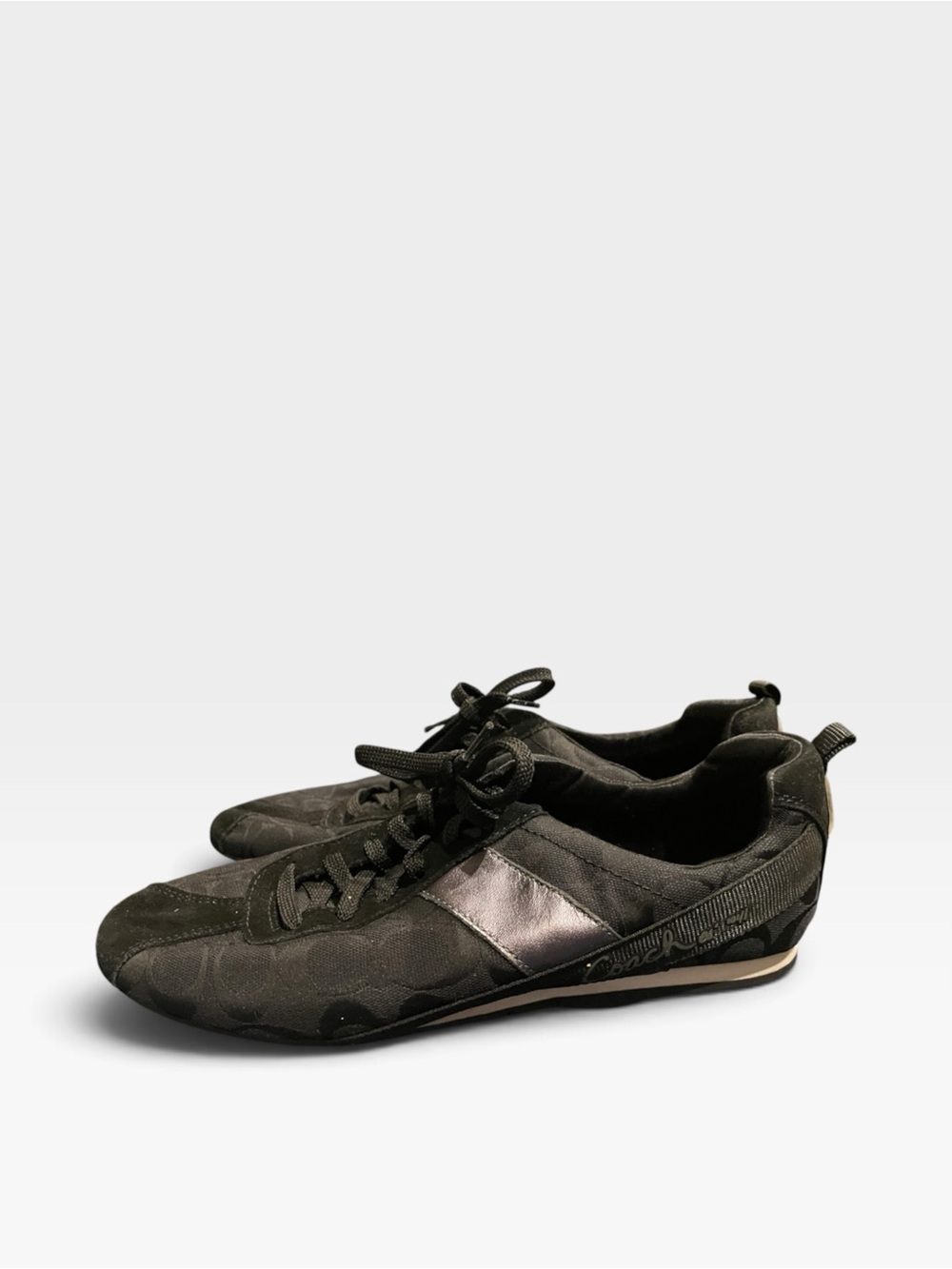 Coach Hadley Black Monogram Signature Jacquard & Suede Low-Top Sneakers Size 10M